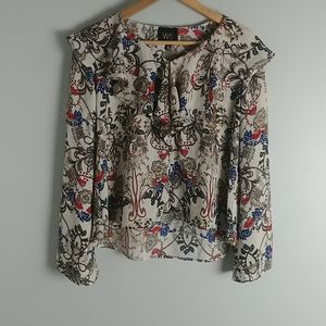 W5 Floral Ruffled Neck Top